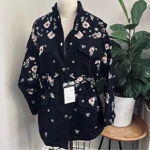 Floral Embroidered Black Jacket